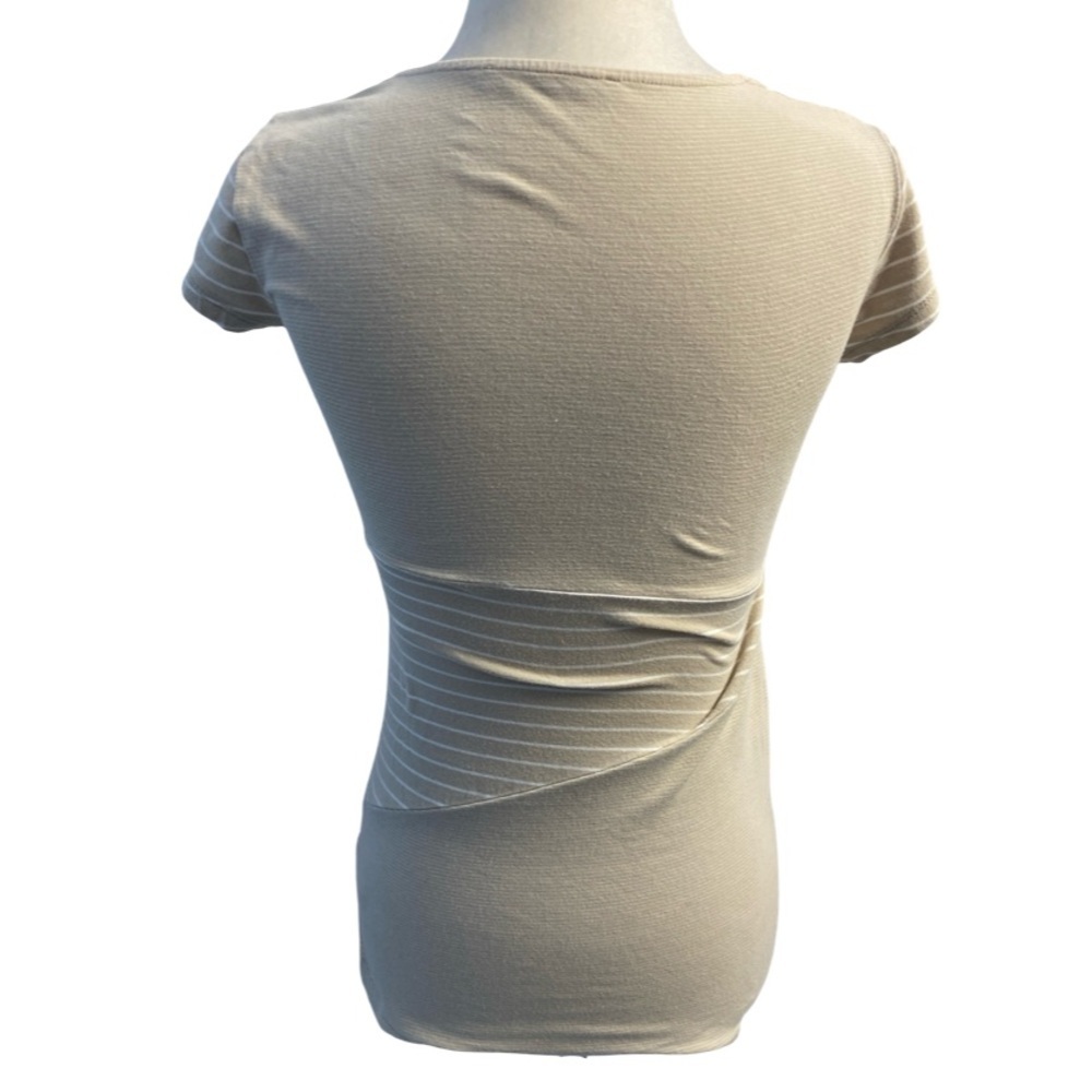 Smart Set Neutral Striped Knot Front Top Soft Beige Boho Fitted Tee Size Small - Picture 7 of 11